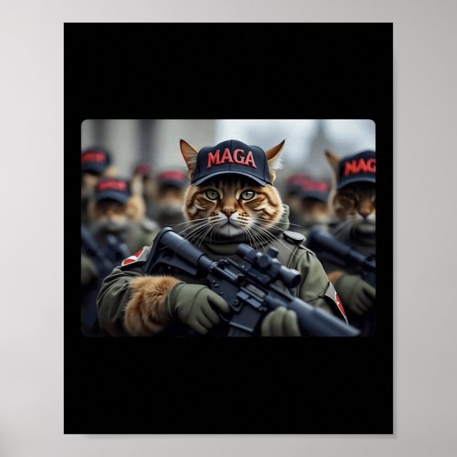 Funny Mega Cat With Rifle - Humourous Donald Trump Poster (Front)
