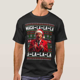 Funny Mega-la-la-la Trump Santa Hat Ugly Christmas T-Shirt