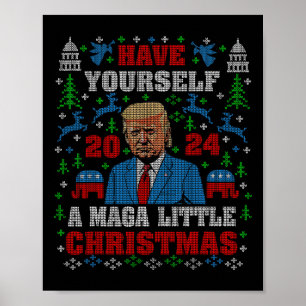 Funny Mega Little Christmas Trump 2024 Ugly Sweate Poster