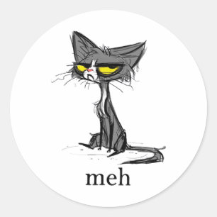 Funny Meh Cat Gift For Cat Lovers  Classic Round Sticker