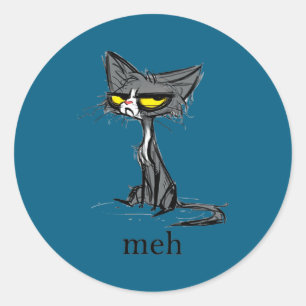 Funny Meh Cat Gift For Cat Lovers  Classic Round Sticker