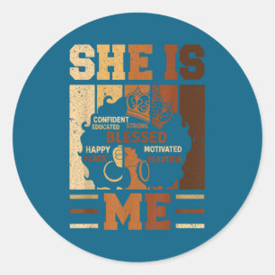 Funny Melanin Blessed She Queen Beautiful Afro Bla Classic Round Sticker