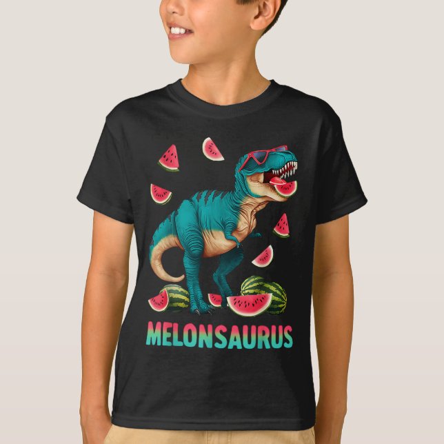 Funny melonsaurus watermelon dinosaur t rex summer T-Shirt (Front)