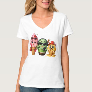 Funny Melting Ice Cream Squad Kawaii Character Art T-Shirt