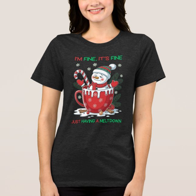 Funny Melting Snowman Christmas Tri-Blend Shirt (Front)
