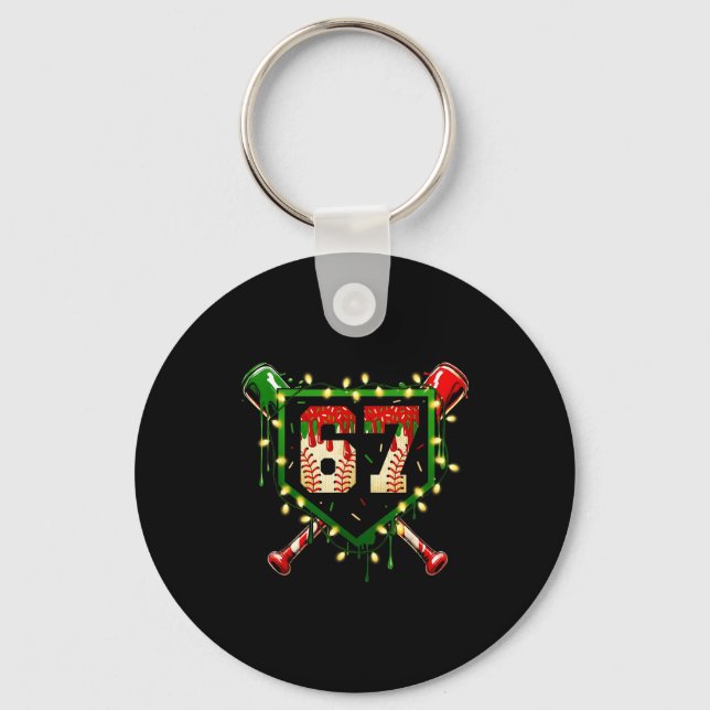 Funny Meme 67 Christmas Baseball Ice Cream Men Boy Key Ring (Front)
