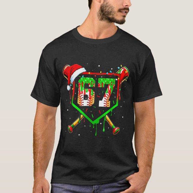 Funny Meme 67 Christmas Baseball Ice Cream Men Boy T-Shirt (Front)