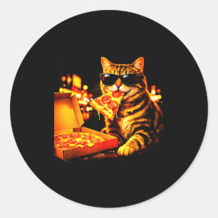 Funny meme cat meme with sunglasses eat pizza classic round sticker