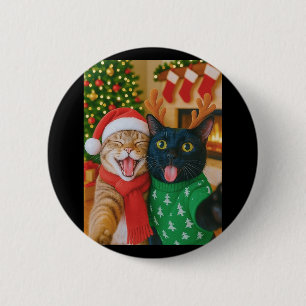Funny Meme Cat Taking A Selfie Christmas Xmas Ligh 6 Cm Round Badge