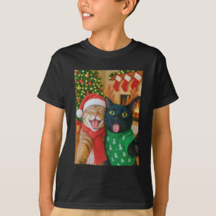Funny Meme Cat Taking A Selfie Christmas Xmas Ligh T-Shirt