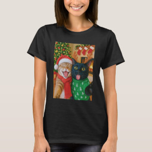 Funny Meme Cat Taking A Selfie Christmas Xmas Ligh T-Shirt
