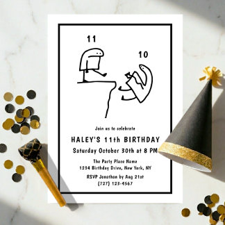 Funny Meme Humour Simple Black White 11th Birthday Invitation