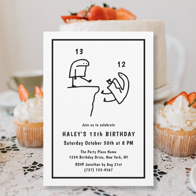 Funny Meme Humour Simple Black White 13th Birthday Invitation (Creator Uploaded)