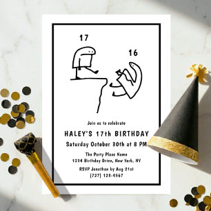 Funny Meme Humour Simple Black White 17th Birthday Invitation
