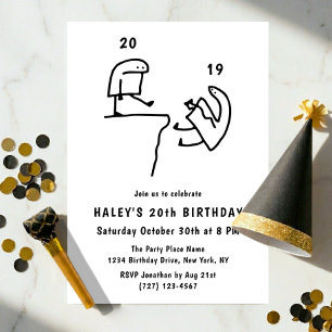 Funny Meme Humour Simple Black White 20th Birthday Invitation