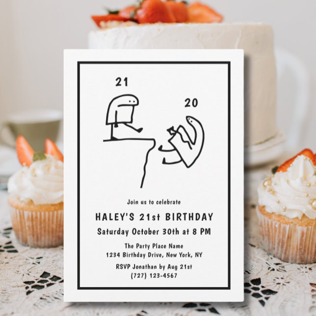 Funny Meme Humour Simple Black White 21st Birthday Invitation (Creator Uploaded)
