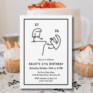 Funny Meme Humour Simple Black White 27th Birthday Invitation