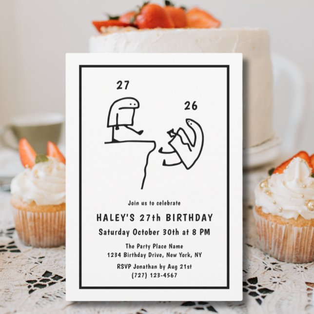 Funny Meme Humour Simple Black White 27th Birthday Invitation (Creator Uploaded)