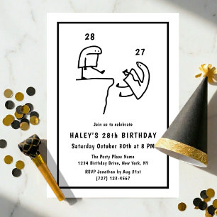 Funny Meme Humour Simple Black White 28th Birthday Invitation