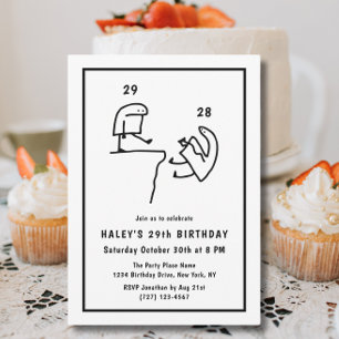 Funny Meme Humour Simple Black White 29th Birthday Invitation
