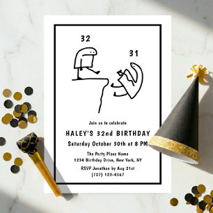 Funny Meme Humour Simple Black White 32nd Birthday Invitation