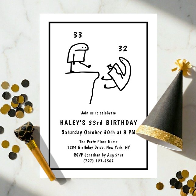 Funny Meme Humour Simple Black White 33rd Birthday Invitation (Creator Uploaded)