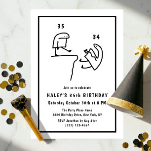 Funny Meme Humour Simple Black White 35th Birthday Invitation