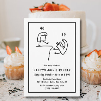 Funny Meme Humour Simple Black White 40th Birthday Invitation