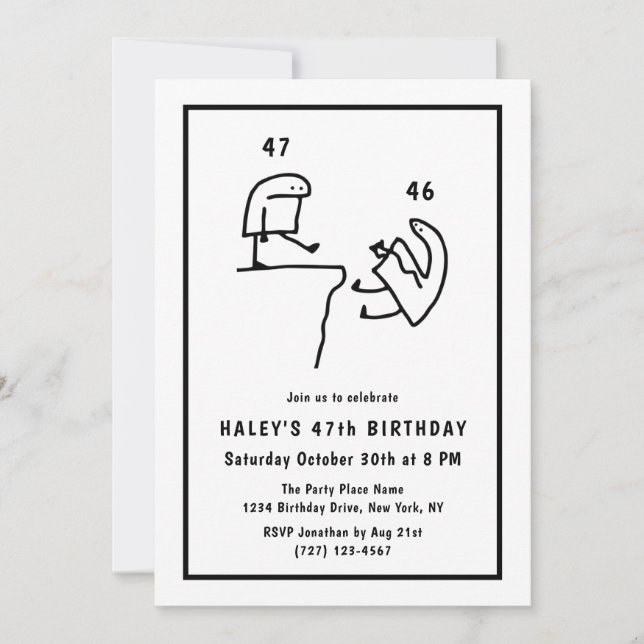 Funny Meme Humour Simple Black White 47th Birthday Invitation (Front)