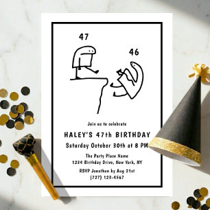 Funny Meme Humour Simple Black White 47th Birthday Invitation