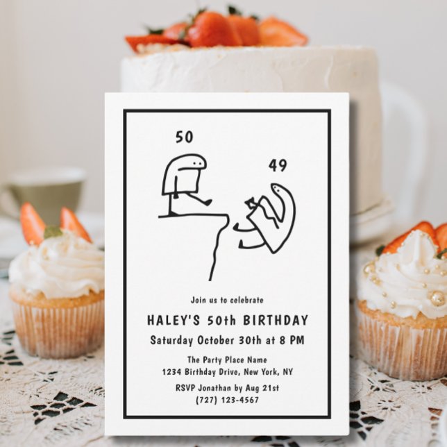 Funny Meme Humour Simple Black White 50th Birthday Invitation (Creator Uploaded)