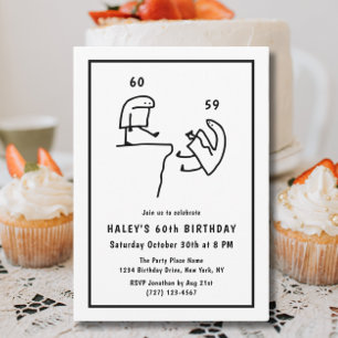 Funny Meme Humour Simple Black White 60th Birthday Invitation