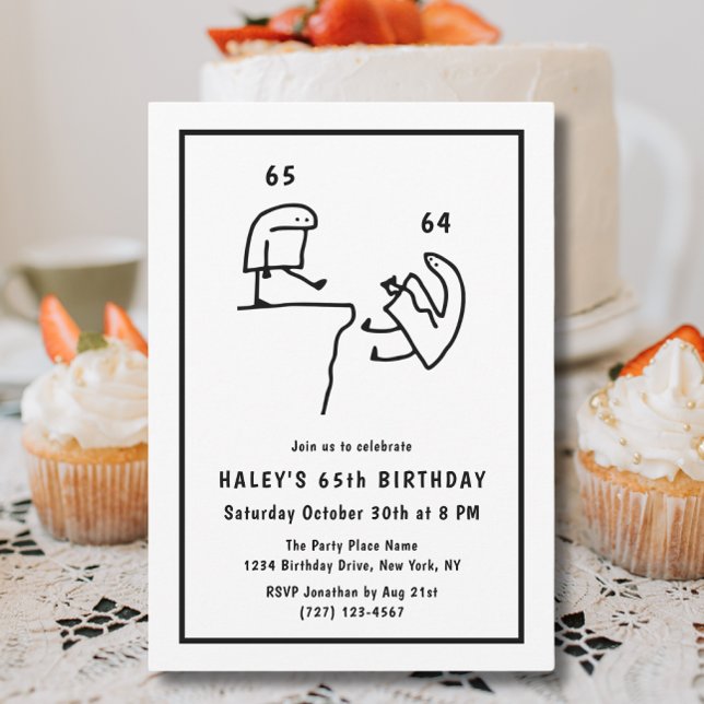 Funny Meme Humour Simple Black White 65th Birthday Invitation (Creator Uploaded)