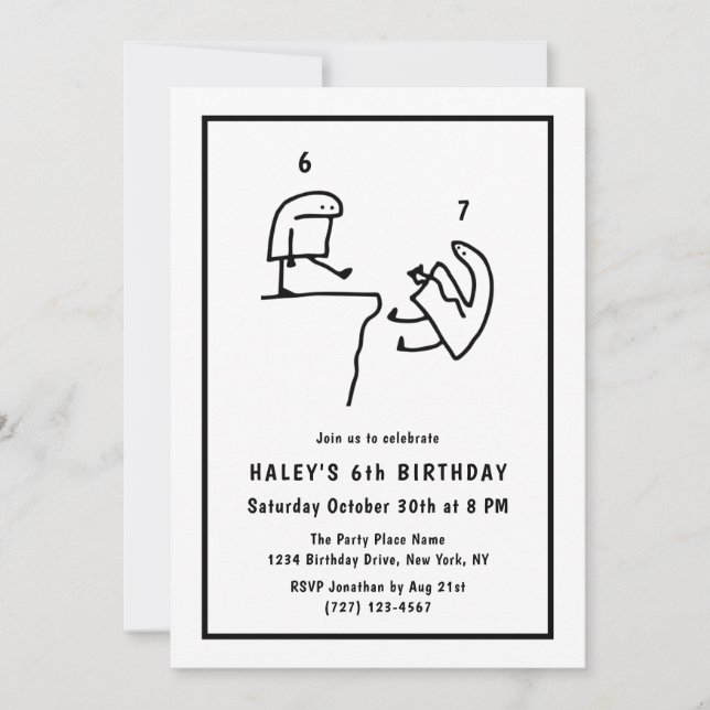 Funny Meme Humour Simple Black White 6th Birthday Invitation (Front)