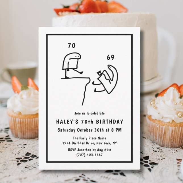 Funny Meme Humour Simple Black White 70th Birthday Invitation (Creator Uploaded)