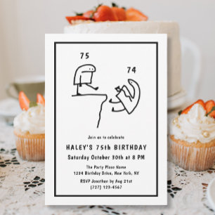 Funny Meme Humour Simple Black White 75th Birthday Invitation