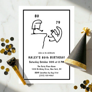 Funny Meme Humour Simple Black White 80th Birthday Invitation
