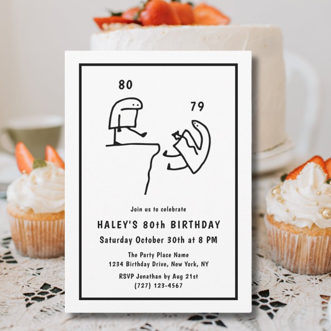Funny Meme Humour Simple Black White 80th Birthday Invitation (Creator Uploaded)
