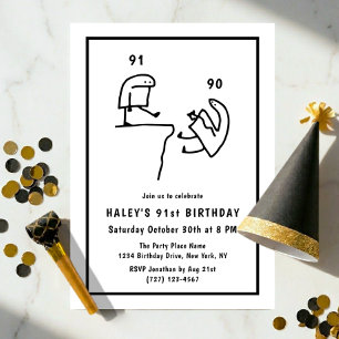 Funny Meme Humour Simple Black White 91st Birthday Invitation