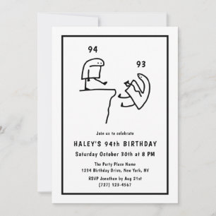 Funny Meme Humour Simple Black White 94th Birthday Invitation