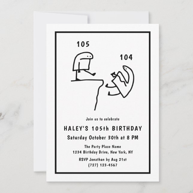 Funny Meme Humour Simple White 105th Birthday  Invitation (Front)