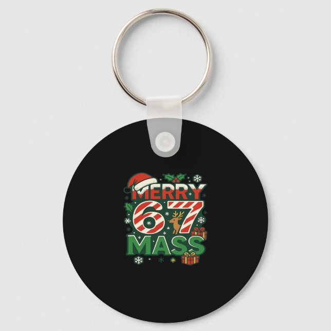 Funny Meme Merry 67 M Candy Cane Christmas Numbers Key Ring (Front)