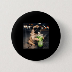 Funny meme pug drinking mojito lime mint 6 cm round badge