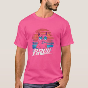 Funny Meme saying Bruh with Cat Greetings Teens Bo T-Shirt