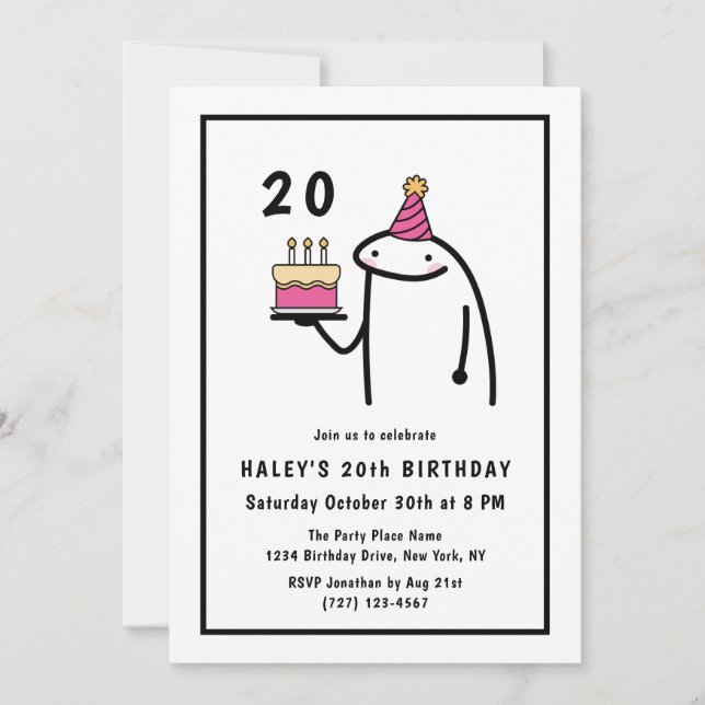 Funny Meme Simple Black & White 20th Birthday Invitation (Front)
