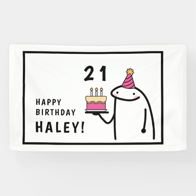 Funny Meme Simple Black & White 21st Birthday Banner (Horizontal)