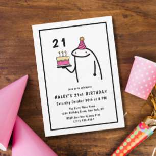 Funny Meme Simple Black & White 21st Birthday Invitation