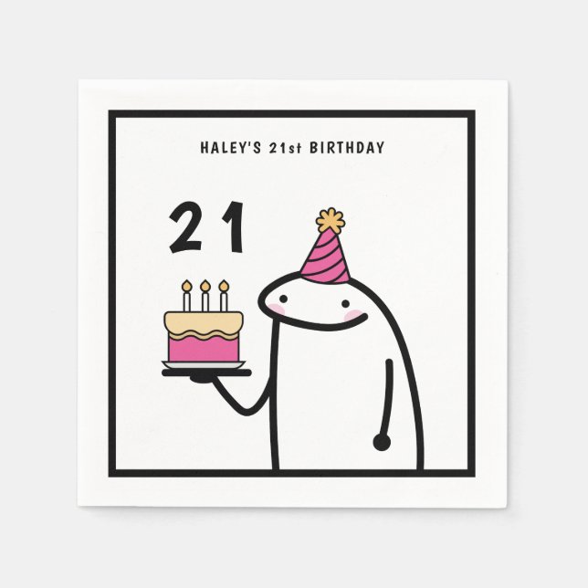 Funny Meme Simple Black & White 21st Birthday Napkin (Front)