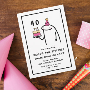 Funny Meme Simple Black & White 40th Birthday Invitation