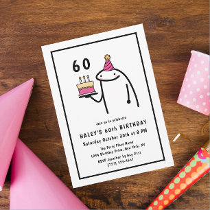 Funny Meme Simple Black & White 60th Birthday Invitation